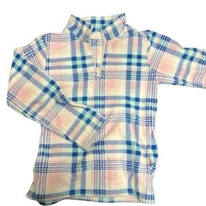 Kids Plaid Quarter-Zip Pullover in Pink and Blue